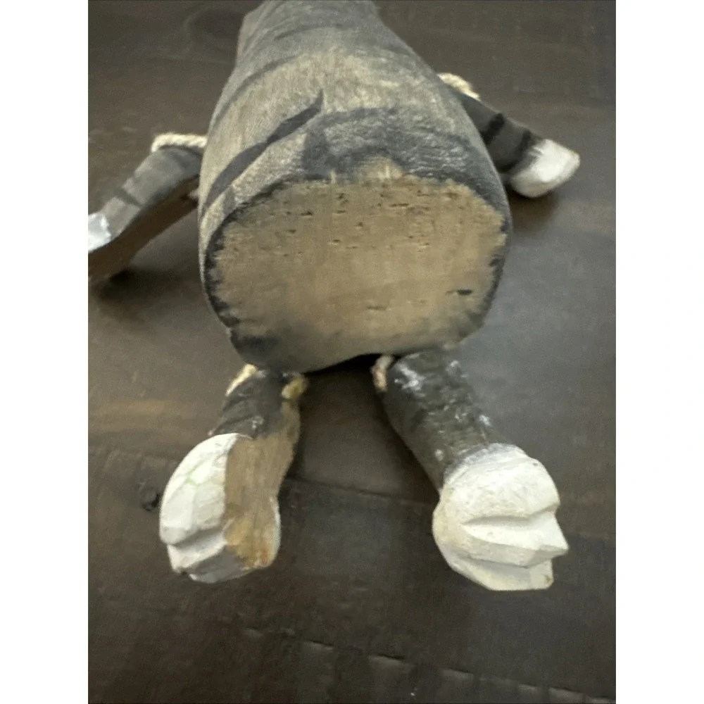 Vintage Wood Grey and White Cat Rope Jointed Legs